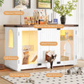 47.25" Large Cat Litter Box Enclosure with LED Light, Hidden Litter Box Furniture, Cat House with Stairs and Cat Scratching Post, Cat Cabinet Side Table with Smart Doors for Living Room